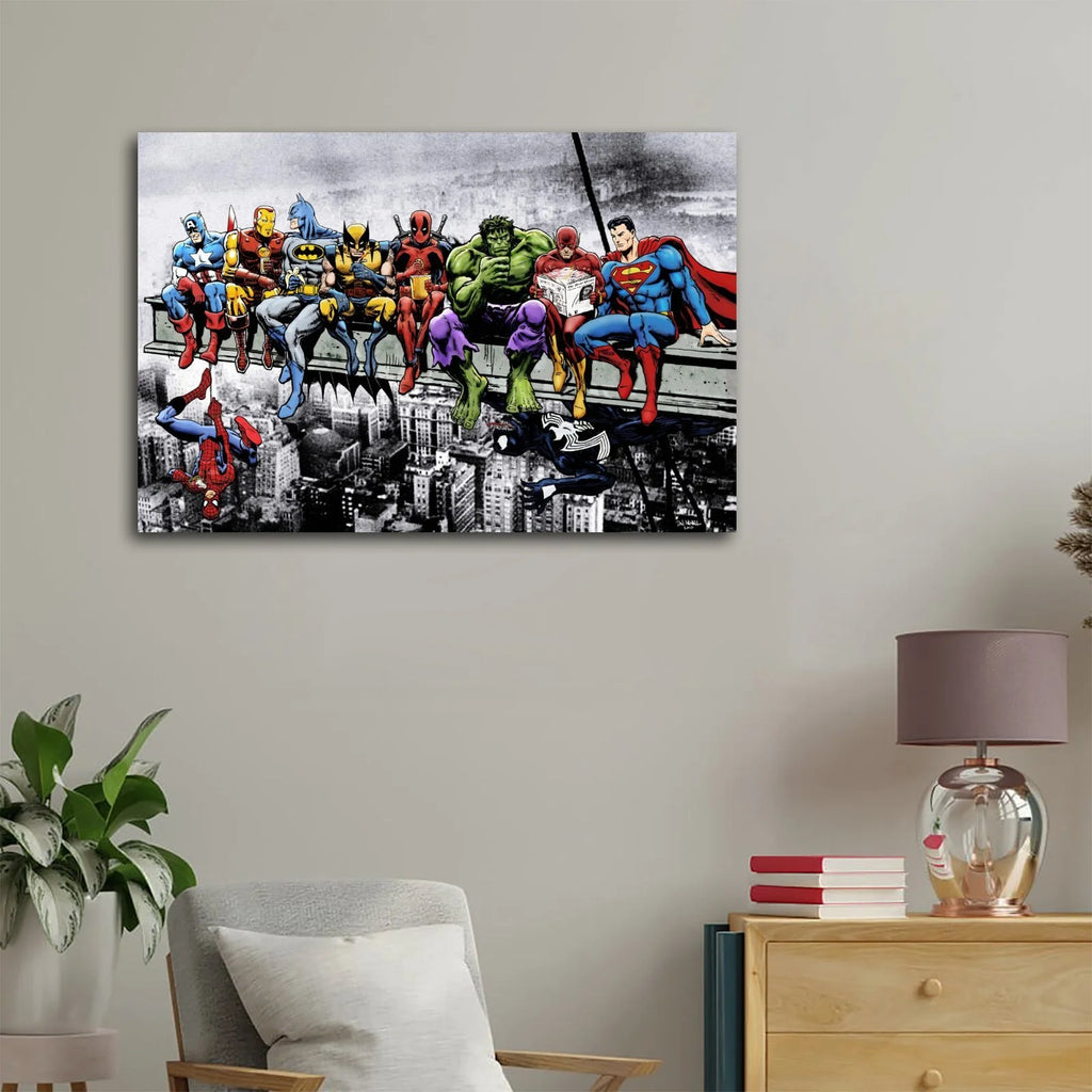 Superheroes Lunch Atop A Skyscraper Canvas Poster Wall Art Picture Prints Hanging Photo Gift Decor Home Posters Artworks 12x18inch(30x45cm)