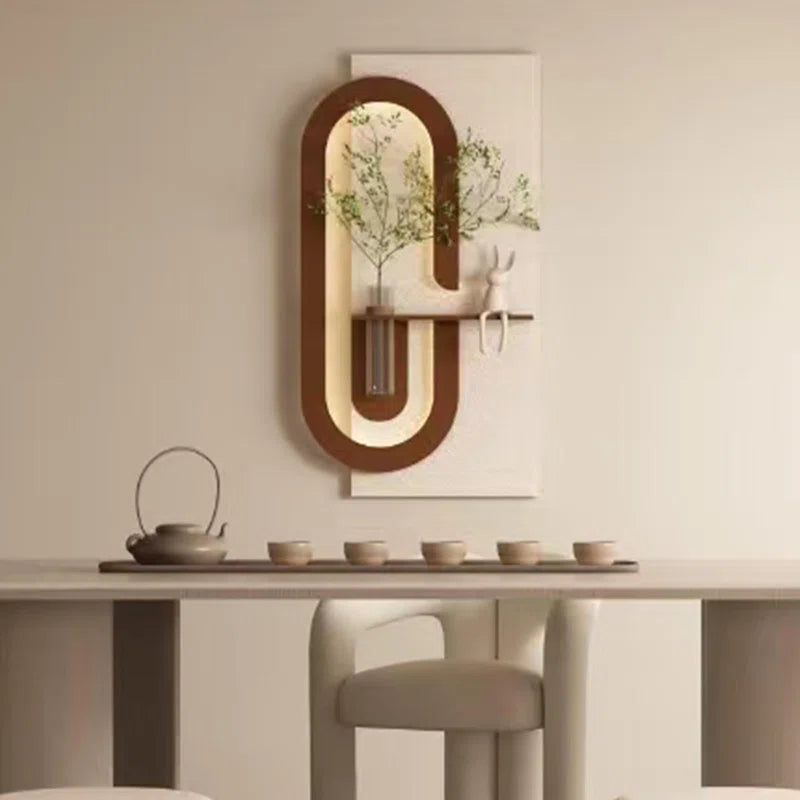 Adjustable 3-Color LED Sandstone Wall Decor With Simulated Green Plants - 3D Art Sculpture, Glass Vase & Rabbit Statue, Remote Control Light Strips For Living Room, Bedroom, Hallway