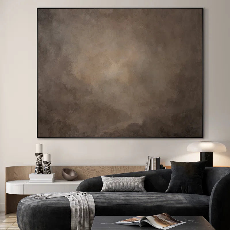 Extra Large Wall Art Fabric Print - Brown Cloud Neutral Abstract Artwork Decor for Living Room or Bedroom - "Frame Assembly Required (Unfinished Frame)"
