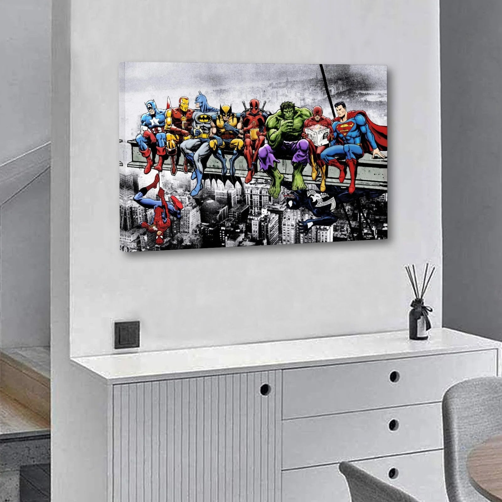 Superheroes Lunch Atop A Skyscraper Canvas Poster Wall Art Picture Prints Hanging Photo Gift Decor Home Posters Artworks 12x18inch(30x45cm)