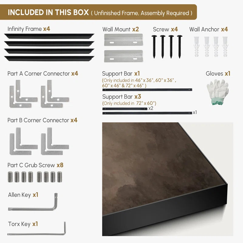 Extra Large Wall Art Fabric Print - Brown Cloud Neutral Abstract Artwork Decor for Living Room or Bedroom - "Frame Assembly Required (Unfinished Frame)"