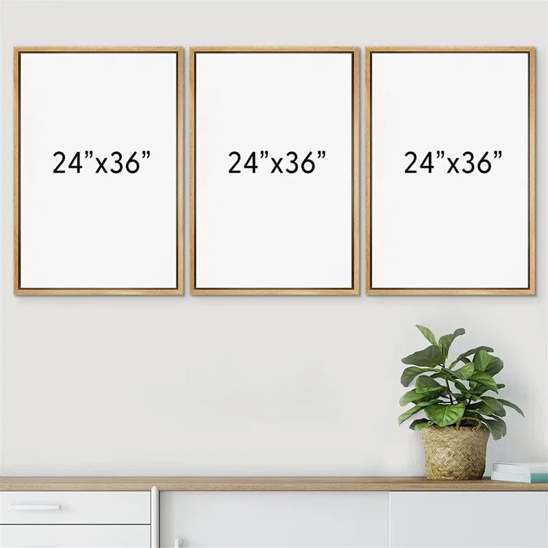 Duotone Vintage Flowers Neutral Floral Botanical Minimalist Framed Canvas 3 Pieces Print Wall Art