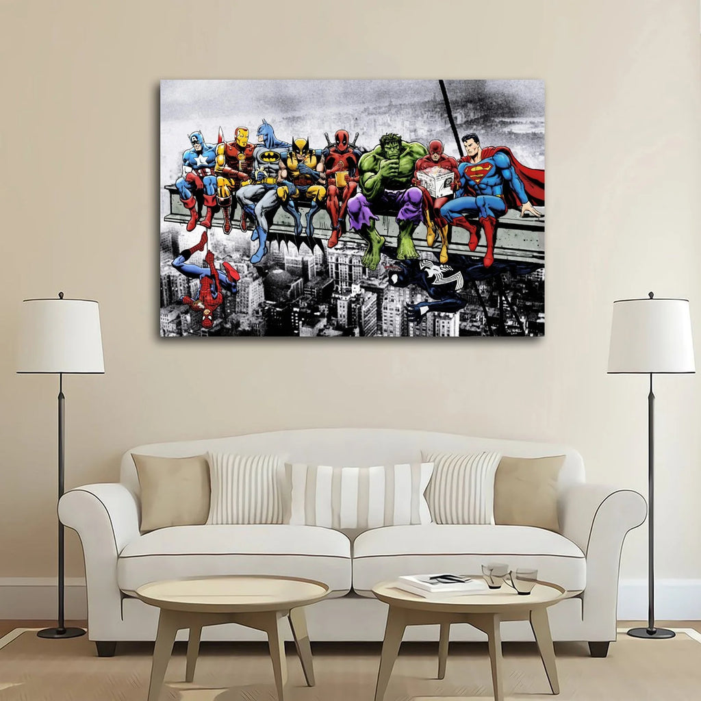 Superheroes Lunch Atop A Skyscraper Canvas Poster Wall Art Picture Prints Hanging Photo Gift Decor Home Posters Artworks 12x18inch(30x45cm)