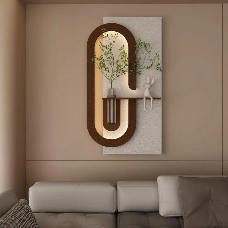 Adjustable 3-Color LED Sandstone Wall Decor With Simulated Green Plants - 3D Art Sculpture, Glass Vase & Rabbit Statue, Remote Control Light Strips For Living Room, Bedroom, Hallway