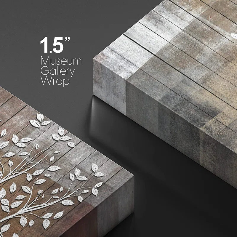 White Tree Branch With Leaves On Wood Effect Background Large Pictures Framed Canvas Print Wall Art